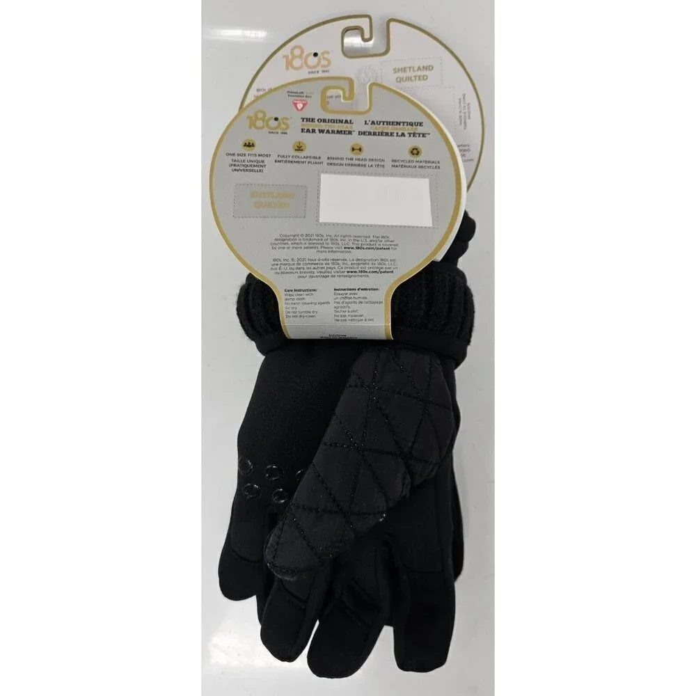 180's Ear Warmers & Touch Screen Glove Women Shetland Gift Set, Medium, Black